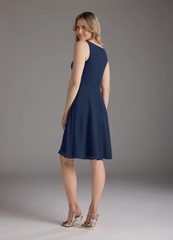 A-Line Scoop Pleated Chiffon Dark Navy formal dresses Mother of the Bride Dresses