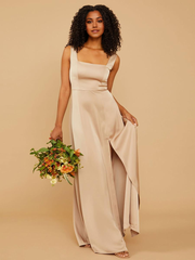 A-Line Floor-Length Zipper Satin Fabric Wedding Party Dress formal dresses evening gown Bridesmaid Dresses