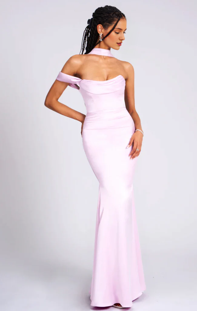 Mermaid Purple Red Hanging Neck Satin and Ground length Gowns Evening Dresses