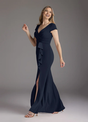 Mermaid V-Neck Pleated Dark Navy formal dresses evening dress Mother of the Bride Dresses
