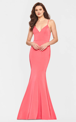 Heart neckline thin shoulder straps satin tight corset back and floor length evening dress