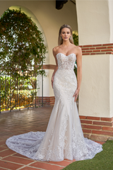 Mermaid lace chiffon strapless sweetheart corset and floor length wedding dress