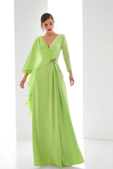 Crystal decorated crepe and chiffon evening gown