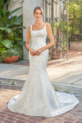 Mermaid square neckline sleeveless 3D decal backless and floor length wedding dress