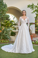 A-line phantom tight corset long sleeved and floor length wedding dress