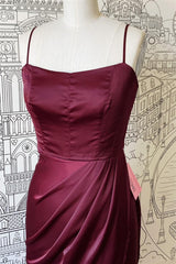 Sheath spaghetti riemen satijnen lange bruidsmeisje jurk met spleet