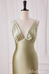 Sage Spaghetti Strap High Waist Mermaid Long Dress