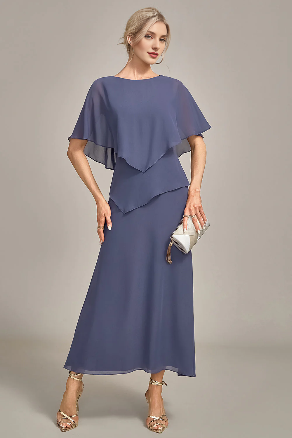 Stormy Sheath Spoon Tea Chiffon Bridal Mother Dress