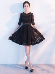 Black lace short prom dress, black lace homecoming dress