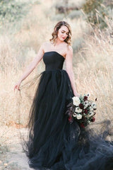 Black Wedding Dresses UK Strapless with Detachable Train