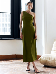 Asymmetric satin backless slim fit godons even dresses