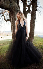 Halter Backless Sexy Tulle Sleeveless Wedding Dress with Sequins