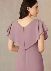 Sheath V-Neck Pleated Chiffon Dusty Rose Tea Length formal dresses evening dress Mother of the Bride Dresses