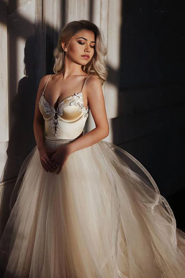 A-line Straps Floor length Beading Long Prom Dress Wedding Dress