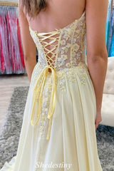 Sweetheart Yellow Applique Sequins Lace-up Prom Dress