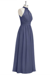 Lavender Chiffon Halter A-Line Long Bridesmaid Dress