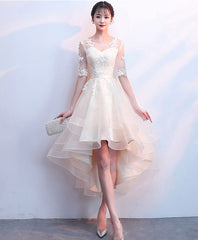 Cute tulle champagne short prom dress, tulle homecoming dress