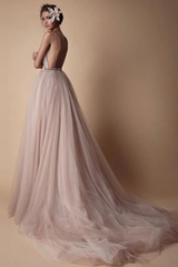 A-line Beach Deep V Neck Spaghetti Strap Wedding Dresses With Applique