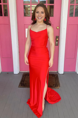 Jimiss slit mermaid slim shoulder strap backless Prom dress