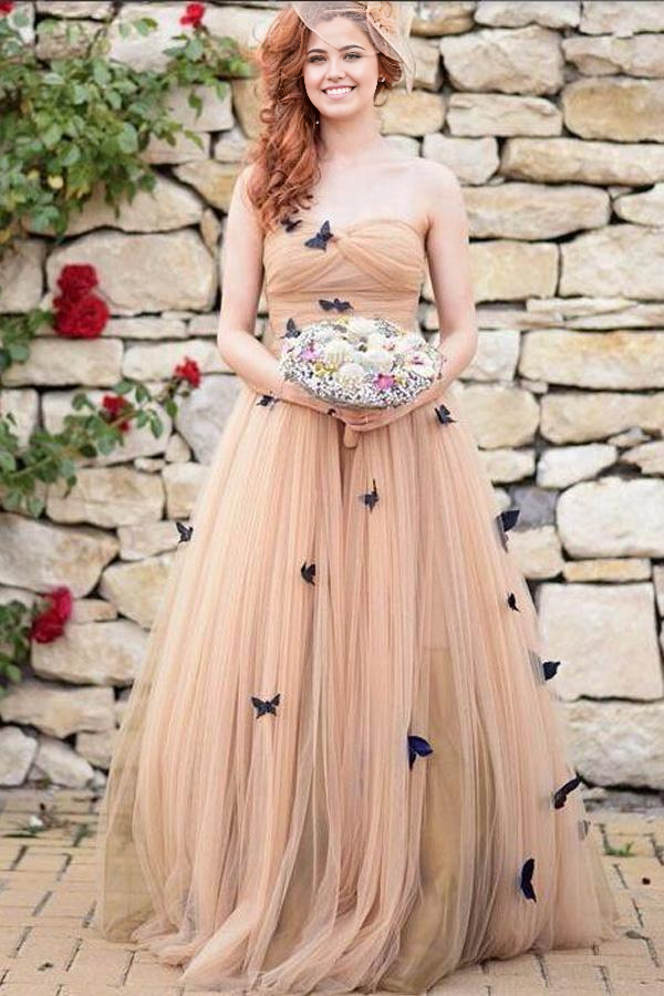 Sweetheart Beautiful Butterfly Ruffles Bridal Gown Wedding Dresses