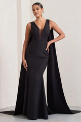 Mermaid cape deep V backless and floor length evening dress - jimiss Dress