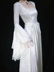 Retro White Long Sleeves A-Line Lace Long Formal Prom Dresses Evening Gowns, HZ0319