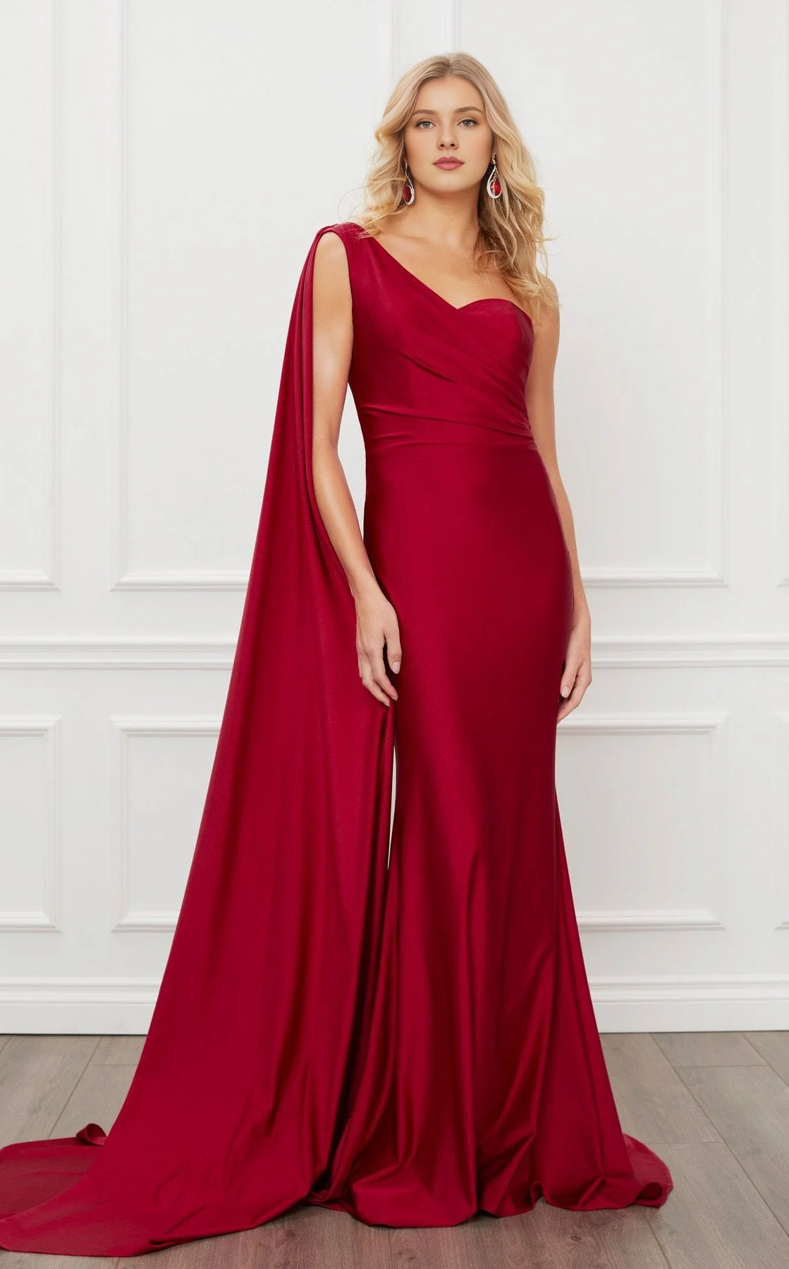 Asymmetric collar sleeveless tight corset and floor length evening gown