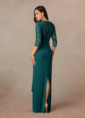 Sheath Appliques Lace Peacock 3/4 Length Sleeve formal dresses evening dress Mother of the Bride Dresses