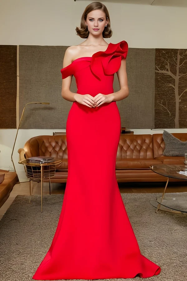 One shoulder sleeveless ball gown mermaid long evening gown