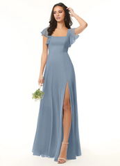 A-line pleated chiffon backless side slit and floor length bridesmaid dress - Jimiss Dress