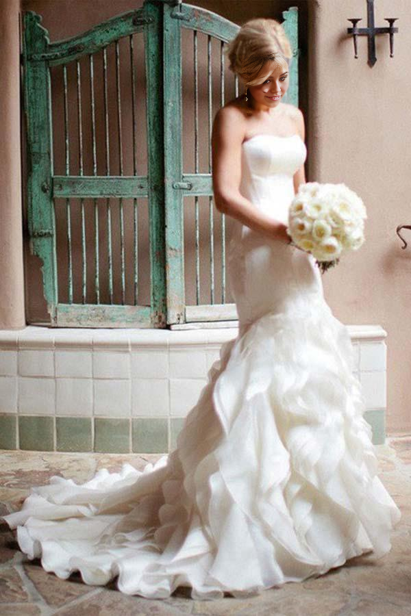 Mermaid Sweetheart Organza Court Train Wedding Dresses