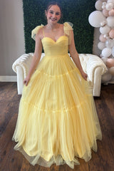 Polka Dot Sweetheart Bow Strap A-Line Long Prom Dress