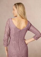 Sheath Lace Tea Length Dusty Rose formal dresses evening dress Mother of the Bride Dresses
