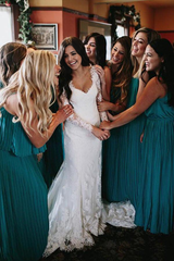 Mermaid V Neck Long Sleeve Lace Bridal Gown Wedding Dress