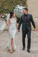 Mermaid Illusion Neckline Split Sweep Train Wedding Dress Open Back Bridal Gown