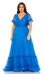 A-line short sleeved high waist and floor length Prom dress