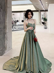 Unique backless long prom dress, green evening dress