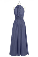 Lavender Chiffon Halter A-Line Long Bridesmaid Dress
