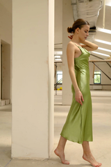 Jimiss - Thin Shoulder Strap Neck Collar Satin Sleeveless Off Shoulder Long Prom Dress