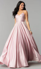 Pleated slim shoulder strap dress and floor length Prom dress