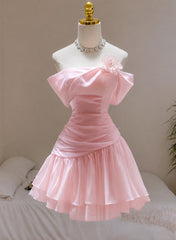 Cute Pink A-Line Pleats Ruffles Flower Short Homecoming Party Dress