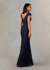 Mermaid V-Neck Pleated Lace Dark Navy formal dresses evening dress Mother of the Bride Dresses
