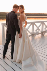 A-line Vintage One Shoulder Bridal Gown Wedding Dress With Court Train