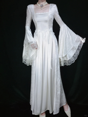 Retro White Long Sleeves A-Line Lace Long Formal Prom Dresses Evening Gowns, HZ0319