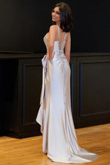 Hot Pink Spaghetti Straps Mermaid Satin Long Corset Prom Dress with Bow
