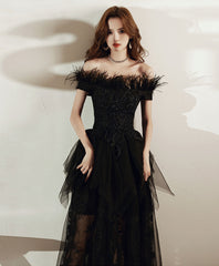 Black tulle lace long prom dress black tulle lace evening dress