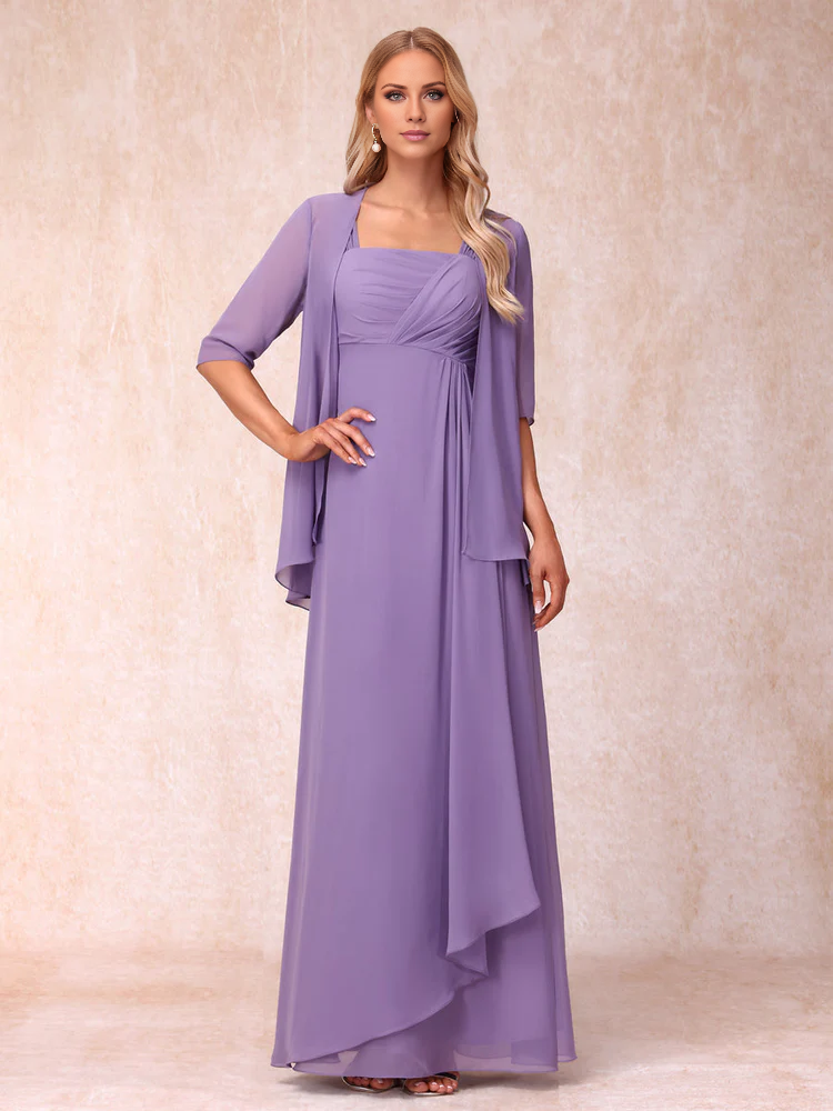 A-line princess sleeveless lotus leaf side length design mother of the bride dress