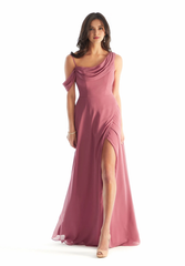 Single shoulder strap pocket collar back zipper and floor length dress