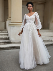 Backless long sleeved sheer wedding dress