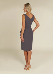Sheath V-Neck Pleated Chiffon Steel Grey formal dresses evening dress Mother of the Bride Dresses